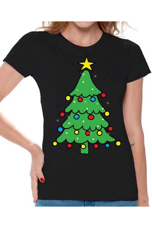 Christmas Tree Shirt Christmas Shirts for Women Christmas Tree Ugly Christmas T-shirt Merry Christmas Shirt Women's Holiday Top Family Holiday Shirts Christmas Gifts for Her Xmas Party