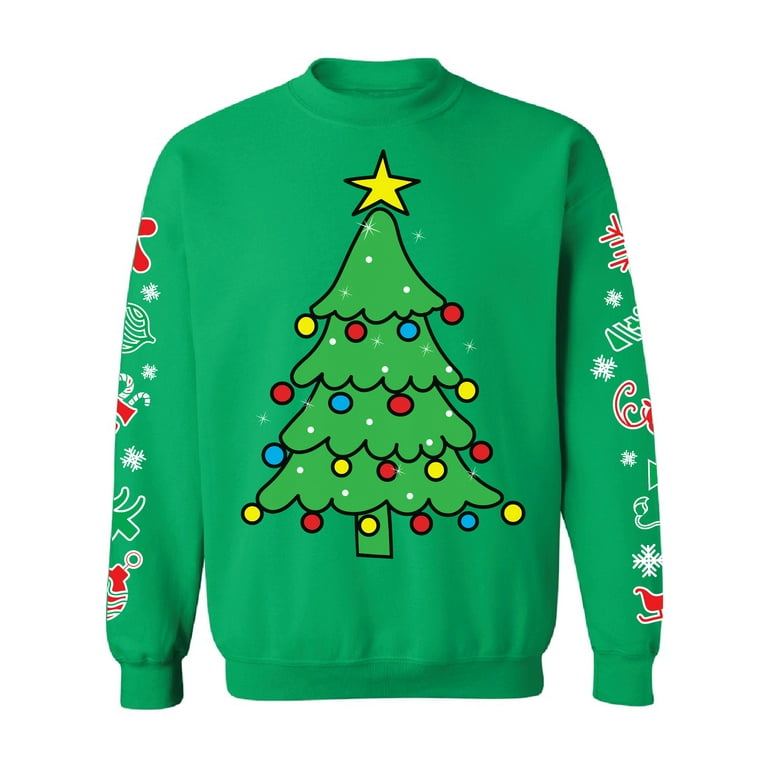 Ugly Christams Sweatshirt Shiny Christmas Tree Graphic Sweatshirts