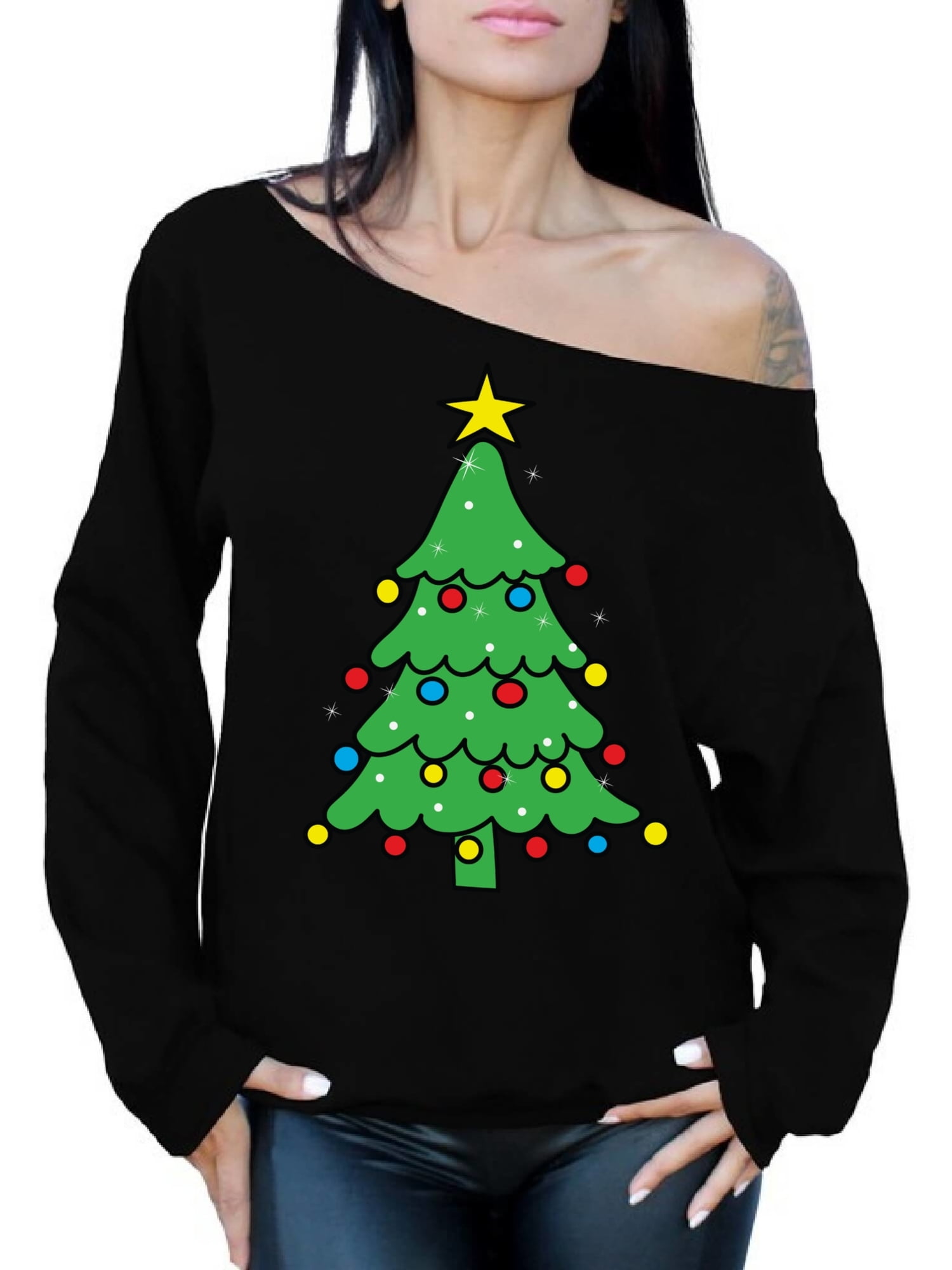 Christmas sweater top off shoulder