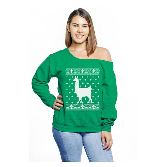 Awkward Styles Chunky Oversized Llama Christmas Sweatshirt Llama Christmas Sweater Off Shoulder Funny Christmas Gifts for Her Xmas Animal Plus Size Sweater for Xmas Cute Holiday Sweatshirt