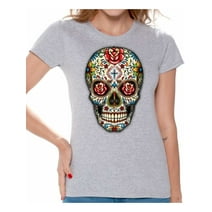 Awkward Styles Colorful Skull t-shirt top womens skull shirts day of the dead t shirt costume dia de Los Muertos costume t shirt candy skull sugar skull costume t shirt skull for women Mexican Mexico