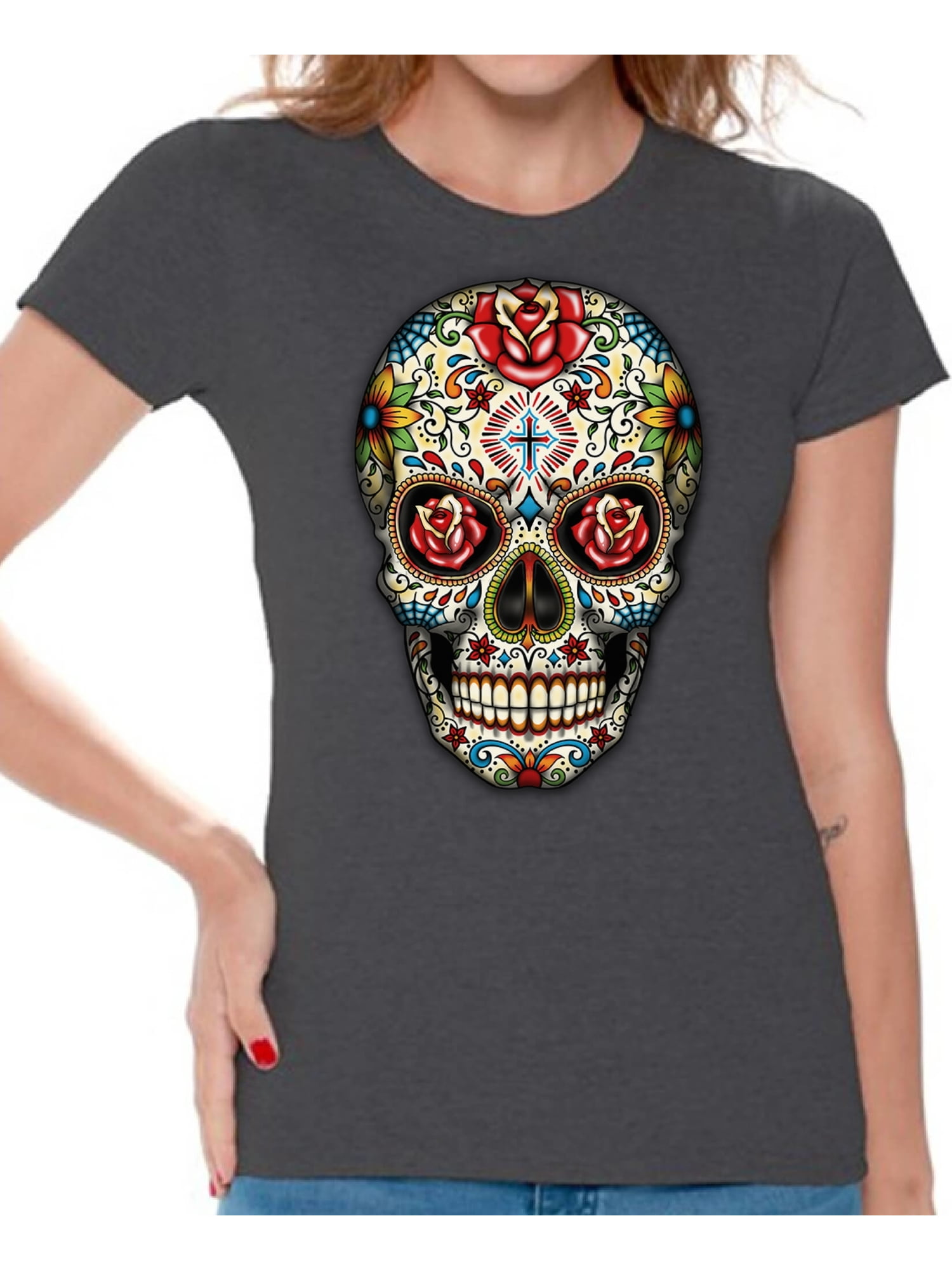 Awkward Styles off the shoulder top t-shirt skull shirts womens day of the  dead costume t shirt dia de Los Muertos costume t shirt candy skull sugar
