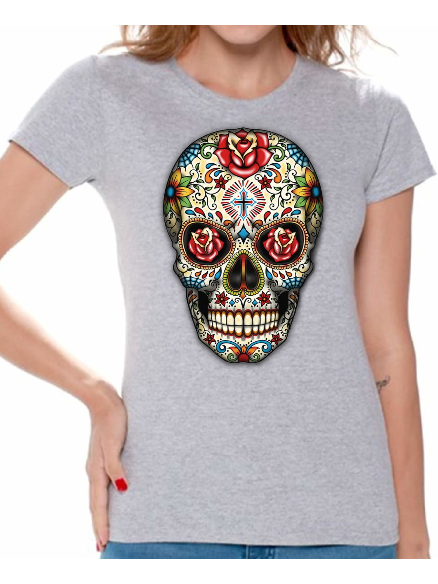 Awkward Styles Colorful Skull t-shirt top womens skull shirts day of ...