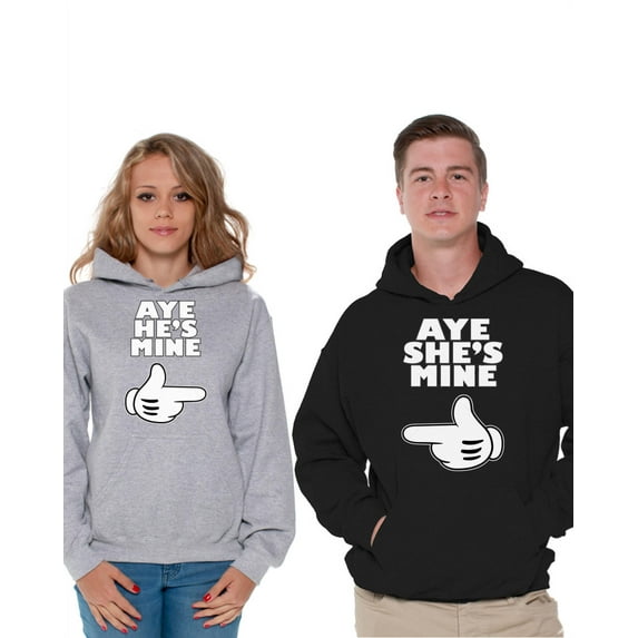 Awkward Styles Couple Hoodies Aye He's Mine Aye She's Mine Cute Matching Boyfriend Girlfriend Couple Sweaters Happy Valentines Day Couples He's Mine Sweatshirt She's Mine Sweater Love Gift Ideas