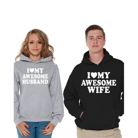 Awkward Styles Couple Hoodies Husband Wife Matching Couple Hoodies Valentine's Day I Love My Awesome Husband Hooded Sweatshirt I Love My Awesome Wife Sweater Cute Anniversary Husband Gift Wife Gift