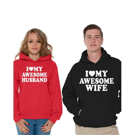 Awkward Styles Couple Hoodies Husband Wife Matching Couple Hoodies Valentine's Day I Love My Awesome Husband Hooded Sweatshirt I Love My Awesome Wife Sweater Cute Anniversary Husband Gift Wife Gift