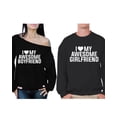 thumbnail image 1 of Awkward Styles Couple Sweatshirts Girlfriend & Boyfriend Matching Couple Sweaters for Valentines Day I Love My Awesome Boyfriend Off Shoulder Sweatshirt I Love My Awesome Girlfriend Sweater for Couple, 1 of 5