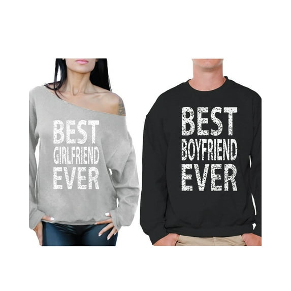 Awkward Styles Couple Sweatshirts Girlfriend Boyfriend Sweaters for Couples Best Girlfriend Ever Off Shoulder Sweatshirt Best Boyfriend Ever Sweater for Couple Valentine's Day Matching Couple Sweaters