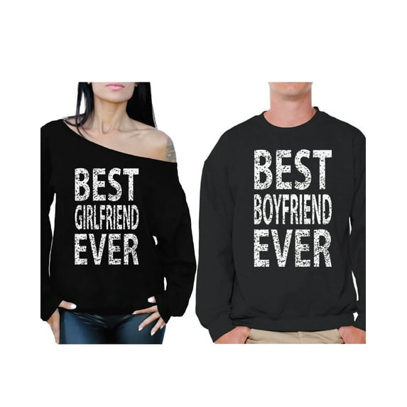 Awkward Styles Couple Sweatshirts Girlfriend Boyfriend Sweaters for Couples Best Girlfriend Ever Off Shoulder Sweatshirt Best Boyfriend Ever Sweater for Couple Valentine's Day Matching Couple Sweaters