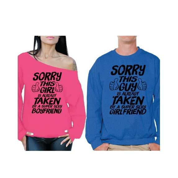 Awkward Styles Couple Sweatshirts Sorry This Girl / This Guy Is Already Taken Sweaters for Couples Super Sexy Boyfriend Sweater Super Sexy Girlfriend Off Shoulder Sweatshirt Valentine's Day Gifts