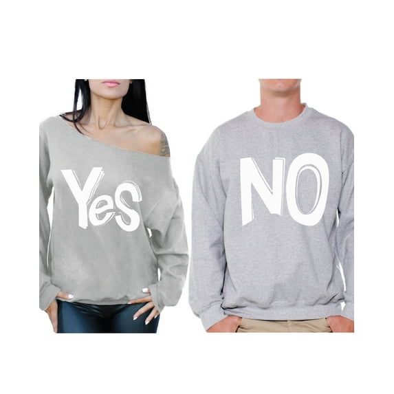 Awkward Styles Couple Sweatshirts Yes No Matching Couple Sweaters Valentines Day Gift Ideas for Couples Boyfriend Sweatshirt Girlfriend Off the Shoulder Sweatshirt Funny Engagement Couples Sweatshirts