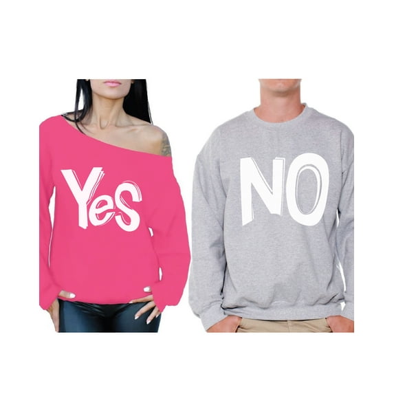 Awkward Styles Couple Sweatshirts Yes No Matching Couple Sweaters Valentines Day Gift Ideas for Couples Boyfriend Sweatshirt Girlfriend Off the Shoulder Sweatshirt Funny Engagement Couples Sweatshirts