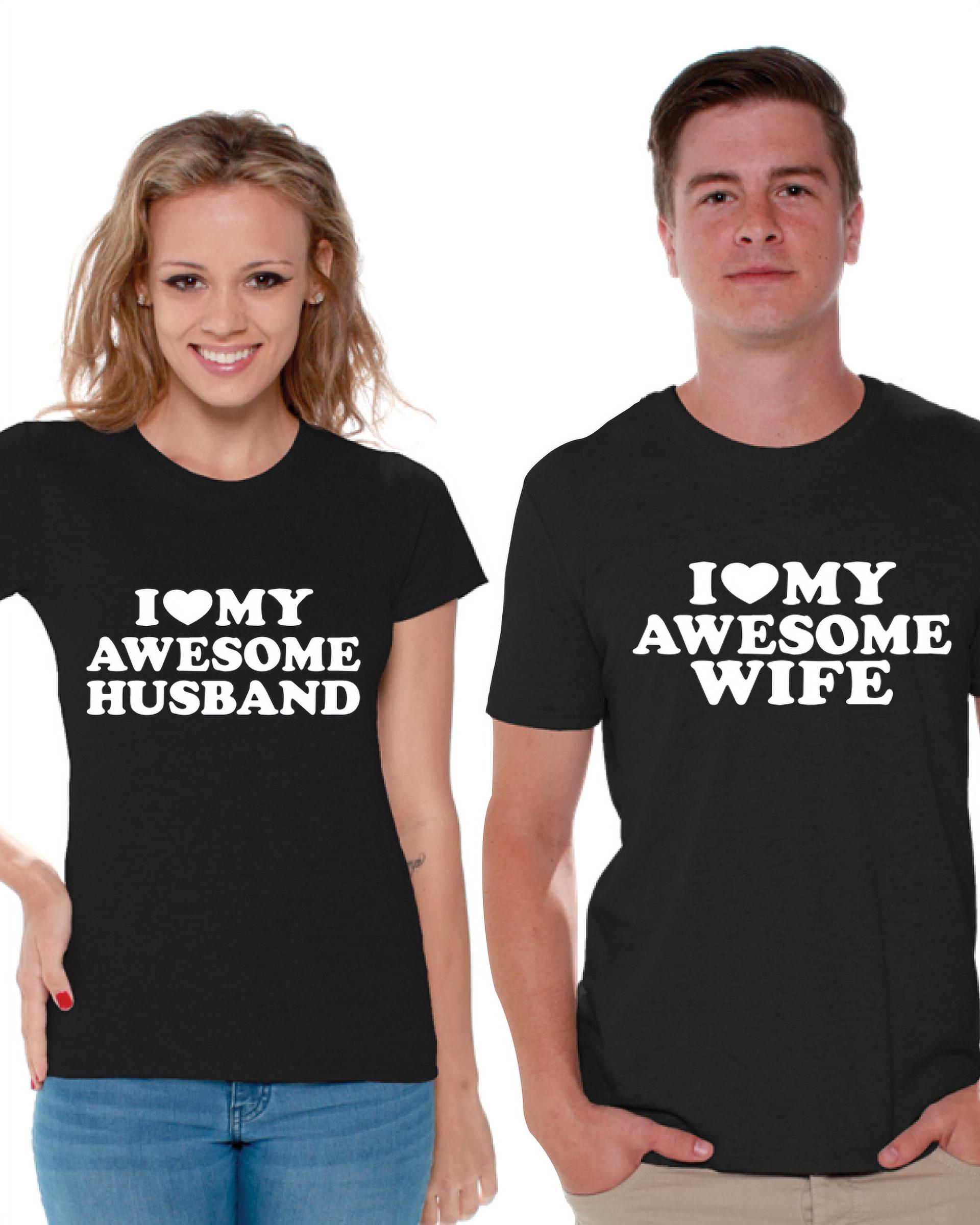 Awkward Styles Couples Matching Wife and Husband Shirts Matching Couple Shirts for Valentine's Day I Love My Awesome Husband Shirt I Love My Awesome Wife T Shirt for Couples Cute Anniversary Gifts - image 1 of 5