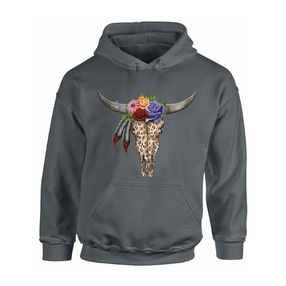 Awkward Styles Cow Skull Flowers Hooded Sweatshirt Sugar Skull Hoodie Men's Skull Hoodie Women's Skull Clothing Floral Skull Hoodie Sweatshirt Dia de los Muertos Gifts Day of the Dead Hoodies