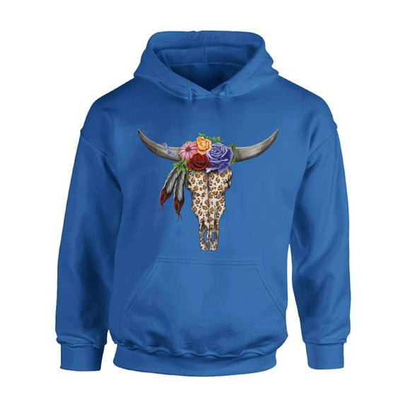 Awkward Styles Cow Skull Flowers Hooded Sweatshirt Sugar Skull Hoodie Men's Skull Hoodie Women's Skull Clothing Floral Skull Hoodie Sweatshirt Dia de los Muertos Gifts Day of the Dead Hoodies