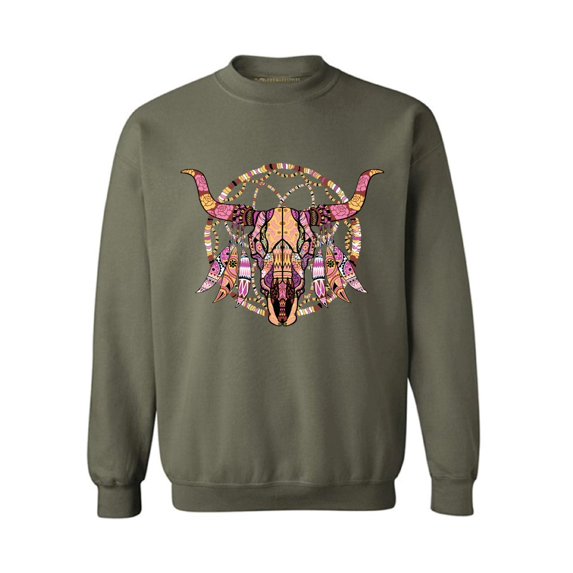 Awkward Styles Cow Skull Sweatshirt Day of the Dead Gifts for Women Men's Skull Sweater Sugar Skull Sweatshirt Gifts for Dia de los Muertos Skull Clothing Dreamcatcher Sweater Mosaic Cow Skull Jumper