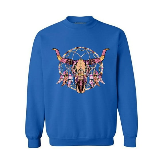 Awkward Styles Cow Skull Sweatshirt Day of the Dead Gifts for Women Men's Skull Sweater Sugar Skull Sweatshirt Gifts for Dia de los Muertos Skull Clothing Dreamcatcher Sweater Mosaic Cow Skull Jumper