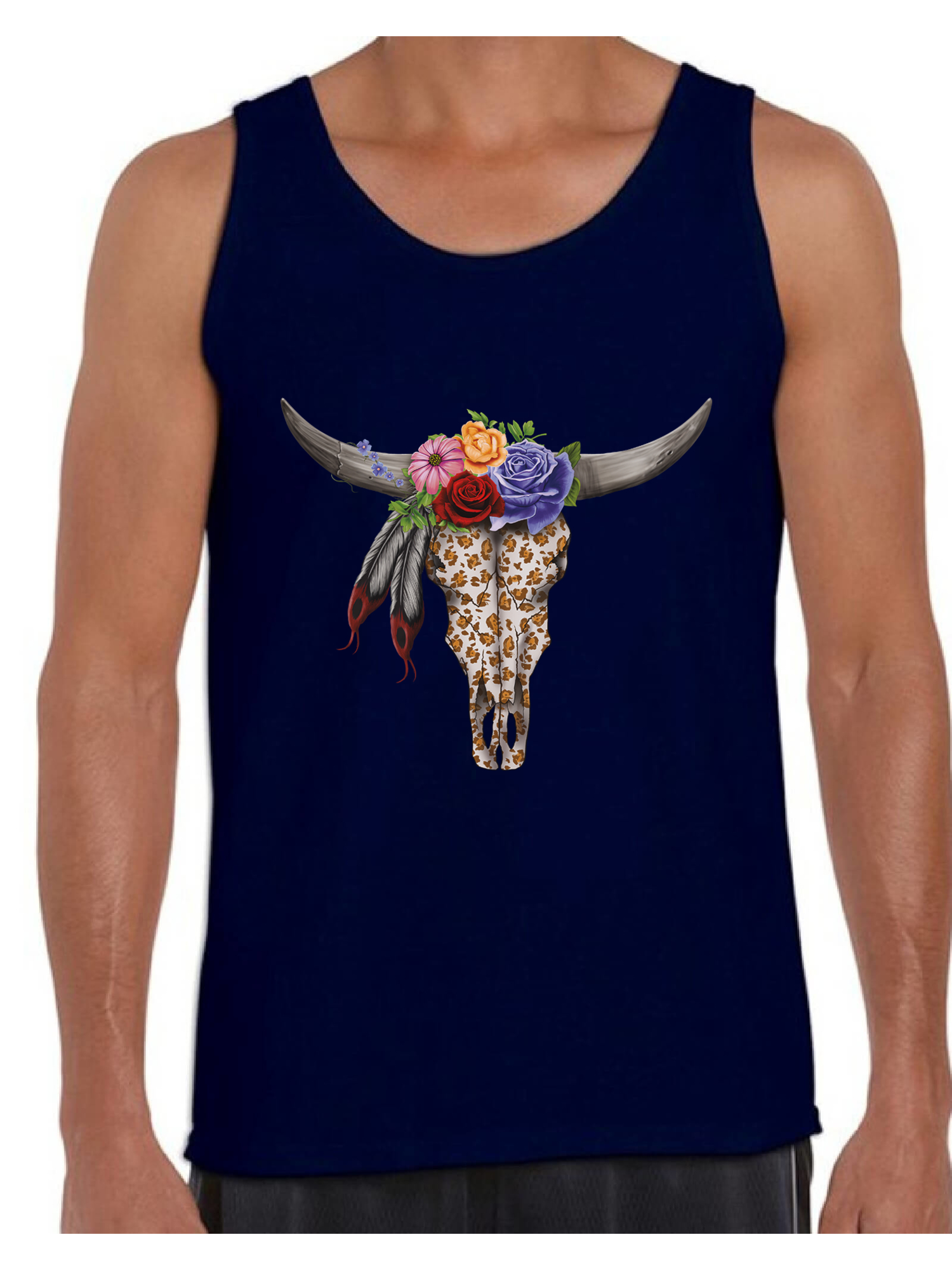 Awkward Styles Cow Skull Tank Top for Men Floral Cow Skull Tank Bull Skull Flowers Muscle Shirt for Men Dia de los Muertos Outfit Day of the Dead Gifts for Him Bull Skull Tank Sugar Skull Men's Shirt - image 1 of 4