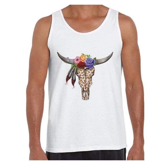 Awkward Styles Cow Skull Tank Top for Men Floral Cow Skull Tank Bull Skull Flowers Muscle Shirt for Men Dia de los Muertos Outfit Day of the Dead Gifts for Him Bull Skull Tank Sugar Skull Men's Shirt
