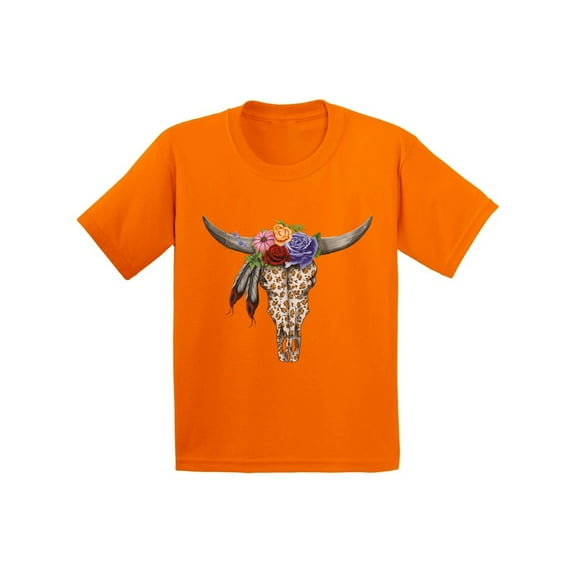 Awkward Styles Cow Skull Tshirt for Kids Floral Cow Skull T Shirt Sugar Skull Youth Shirt Day of the Dead Outfit Dia de los Muertos Gifts for Kids Floral Bull Skull Tshirt Bull Skull Flowers Shirt