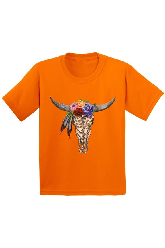 Cow Skull Tshirt for Kids Floral Cow Skull T Shirt Sugar Skull Youth Shirt Day of the Dead Outfit Dia de los Muertos Gifts for Kids Floral Bull Skull Tshirt Bull Skull Flowers Shirt