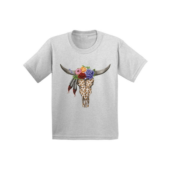 Awkward Styles Cow Skull Tshirt for Kids Floral Cow Skull T Shirt Sugar Skull Youth Shirt Day of the Dead Outfit Dia de los Muertos Gifts for Kids Floral Bull Skull Tshirt Bull Skull Flowers Shirt