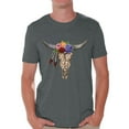 thumbnail image 1 of Awkward Styles Cow Skull Tshirt for Men Floral Cow Skull T Shirt Sugar Skull Shirts for Men Day of the Dead Outfit Dia de los Muertos Gifts for Him Floral Bull Skull Tshirt Bull Skull Flowers Shirt, 1 of 4