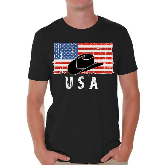 Awkward Styles Cowboy Hat USA Men Shirt I'm American USA Flag T shirt for Men 4th of July Gifts Texas Men Tshirt Gifts for Men Cowboy Hat T-shirt for Men Independence Day
