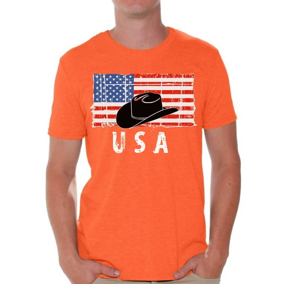 Awkward Styles Cowboy Hat USA Men Shirt I'm American USA Flag T shirt for Men 4th of July Gifts Texas Men Tshirt Gifts for Men Cowboy Hat T-shirt for Men Independence Day