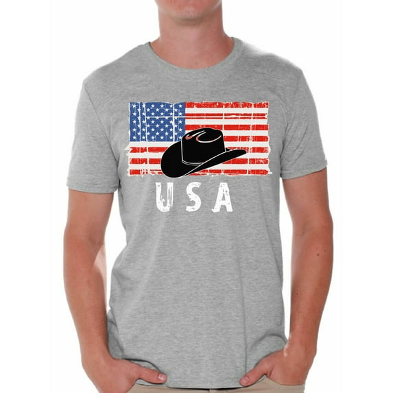 Awkward Styles Cowboy Hat USA Men Shirt I'm American USA Flag T shirt for Men 4th of July Gifts Texas Men Tshirt Gifts for Men Cowboy Hat T-shirt for Men Independence Day