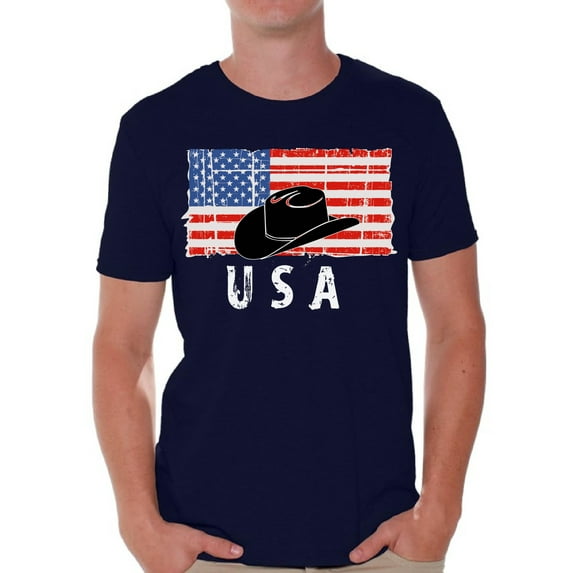 Awkward Styles Cowboy Hat USA Men Shirt I'm American USA Flag T shirt for Men 4th of July Gifts Texas Men Tshirt Gifts for Men Cowboy Hat T-shirt for Men Independence Day