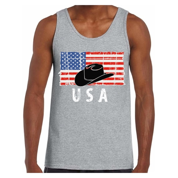 Awkward Styles Cowboy Hat USA Men Tank Top Proud American Vintage USA Men Shirt Love USA Retro USA Tank for Men One Nation USA Patriotic Men Top Free to Be Me 4th of July T shirt for Men