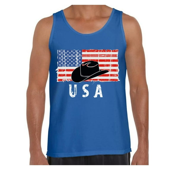 Awkward Styles Cowboy Hat USA Men Tank Top Proud American Vintage USA Men Shirt Love USA Retro USA Tank for Men One Nation USA Patriotic Men Top Free to Be Me 4th of July T shirt for Men