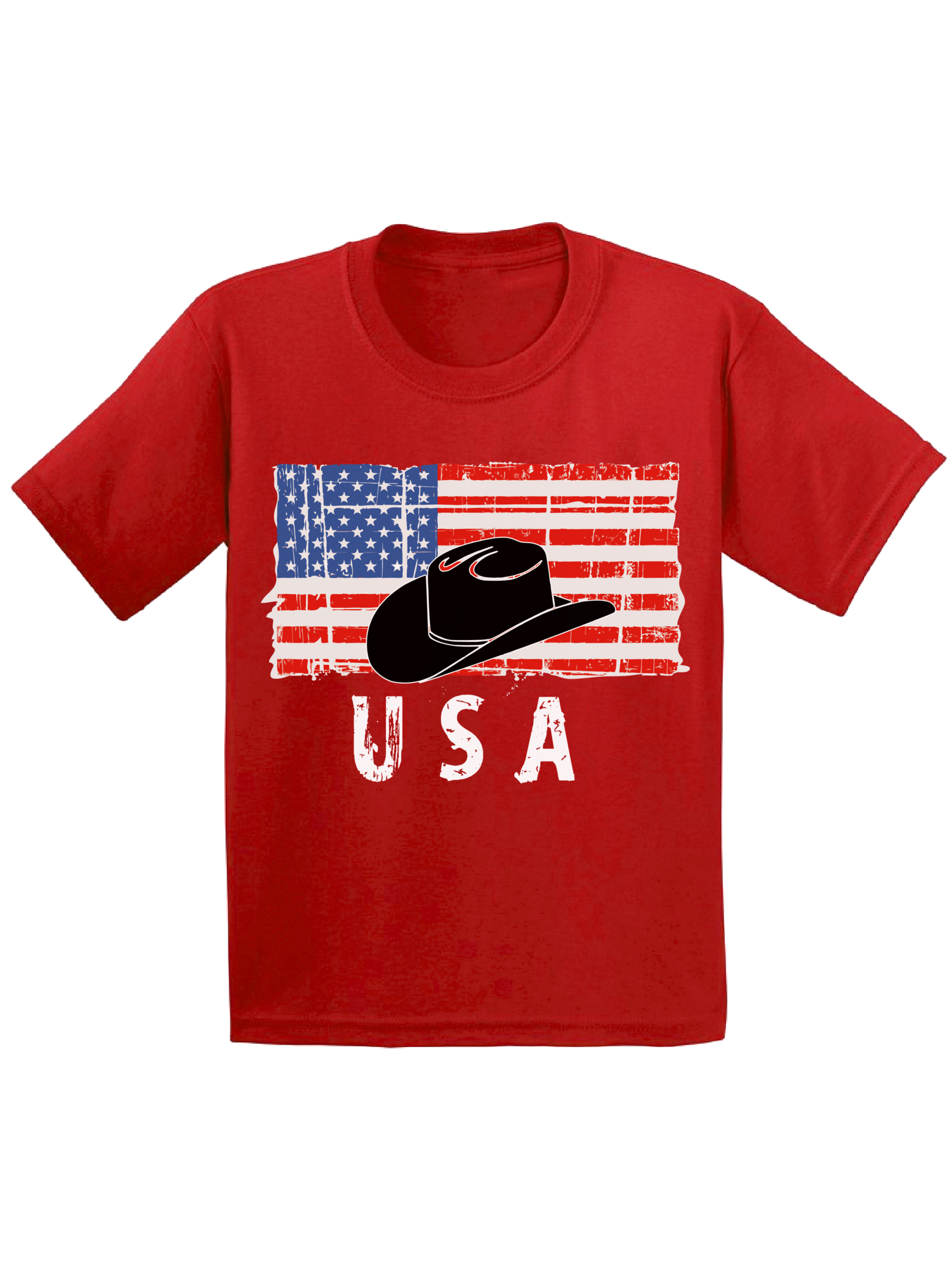 Awkward Styles Cowboy Hat USA Toddler Shirt United States Vintage USA Kids T shirt 4th of July Party Cowboy Hat Tshirt for Boys Love USA Cowboy Hat Tshirt for Girls Red White and Blue - image 1 of 4