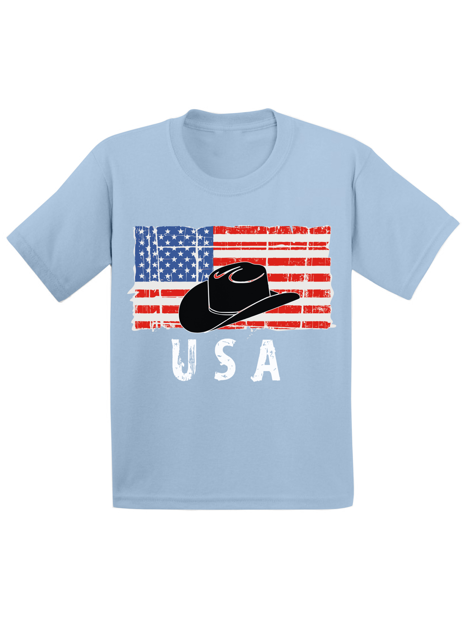 Awkward Styles Cowboy Hat USA Toddler Shirt United States Vintage USA Kids T shirt 4th of July Party Cowboy Hat Tshirt for Boys Love USA Cowboy Hat Tshirt for Girls Red White and Blue - image 1 of 4