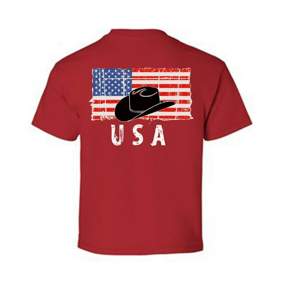 Awkward Styles Cowboy Hat USA Youth Shirt Stripes and Stars USA Flag T shirt for Boys USA Pride USA Flag T shirt for Girls Made in the USA Texas Kids Tshirt Patriotic Gifts Print on the Back Only