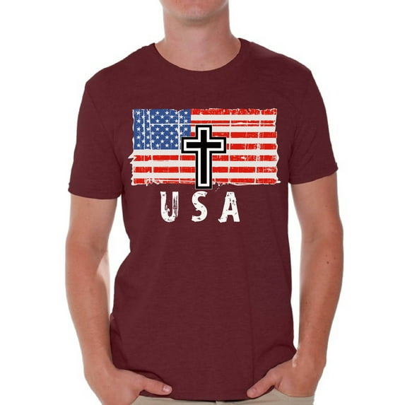 Awkward Styles Cross USA Men Shirt I'm American Vitage USA Flag T shirt for Men Religious Gifts USA Christian Men Tshirt USA Faith Retro USA Flag T-shirt for Men Gifts for Men