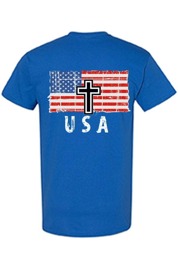 Cross USA Men Shirt I'm American Vitage USA Flag T shirt for Men Religious Gifts USA Christian Men Tshirt USA Faith Retro USA Flag T-shirt for Men Gifts for Men Print on the Back Only