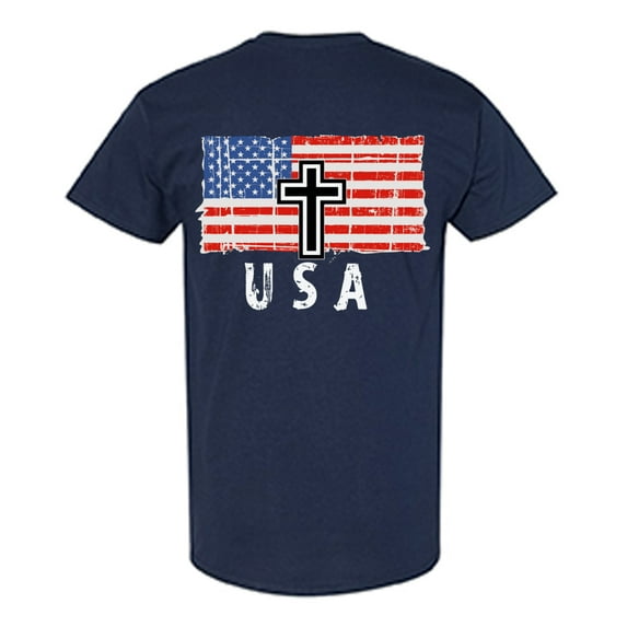 Awkward Styles Cross USA Men Shirt I'm American Vitage USA Flag T shirt for Men Religious Gifts USA Christian Men Tshirt USA Faith Retro USA Flag T-shirt for Men Gifts for Men Print on the Back Only