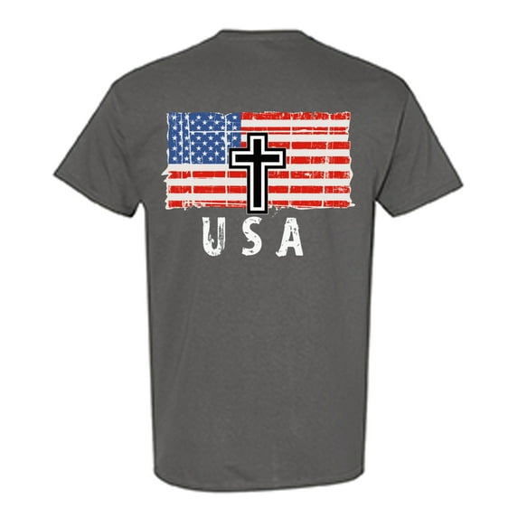 Awkward Styles Cross USA Men Shirt I'm American Vitage USA Flag T shirt for Men Religious Gifts USA Christian Men Tshirt USA Faith Retro USA Flag T-shirt for Men Gifts for Men Print on the Back Only