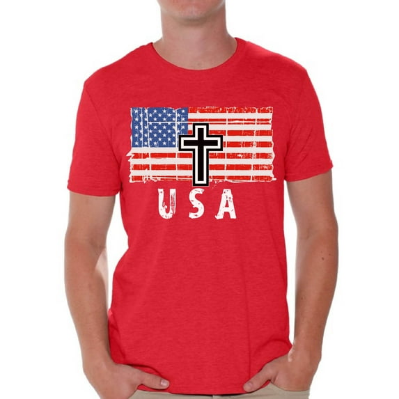 Awkward Styles Cross USA Men Shirt I'm American Vitage USA Flag T shirt for Men Religious Gifts USA Christian Men Tshirt USA Faith Retro USA Flag T-shirt for Men Gifts for Men