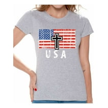 Awkward Styles Cross USA Women Shirt Red White and Blue American Flag T shirt for Women Free to Be Me Vintage USA Flag Women Tshirt 51 States USA T-shirt for Women USA Pride