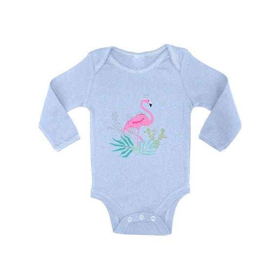 Awkward Styles Crowned Flamingo Baby Bodysuit Long Sleeve Pink Flamingo Romper for Boys Summer One Piece for Girls Pink Flamingo Romper for Children Nice Flamingo Gifts for Little One Summer Clothing