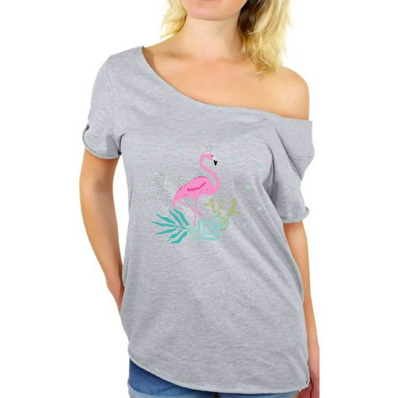 Awkward Styles Crowned Flamingo Off The Shoulder Tshirt for Women Summer Gifts for Her Pink Flamingo Ladies Off Shoulder Shirt Pink Flamingo Clothing for Women Flamingo T Shirt for Her Summer Shirt