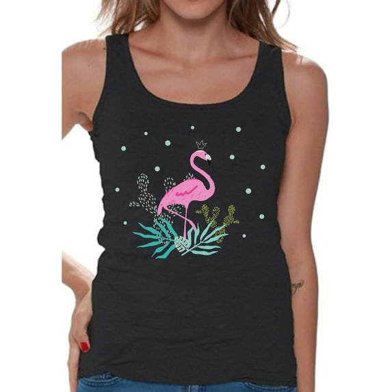 Awkward Styles Crowned Flamingo Tank Top T-Shirt for Her Flamingo Shirts Summer Clothes for Women Beach Tanks Pink Flamingo Tshirt for Ladies Summer Gifts Flamingo Shirts Beach Clothing Collection