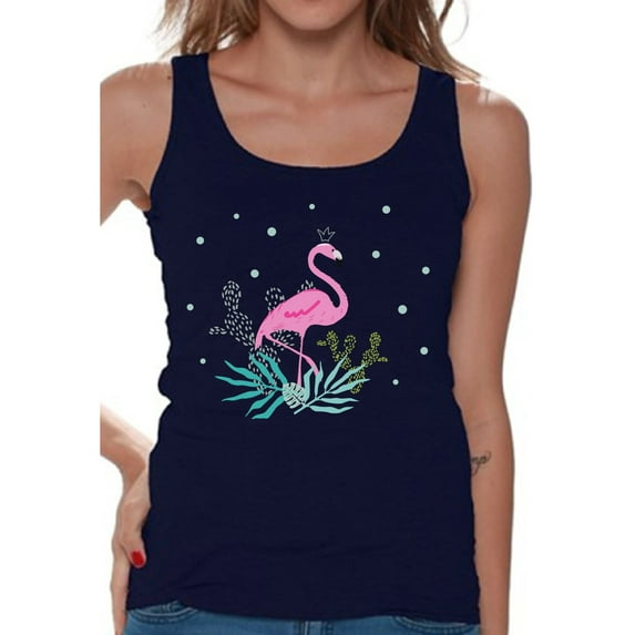 Awkward Styles Crowned Flamingo Tank Top T-Shirt for Her Flamingo Shirts Summer Clothes for Women Beach Tanks Pink Flamingo Tshirt for Ladies Summer Gifts Flamingo Shirts Beach Clothing Collection