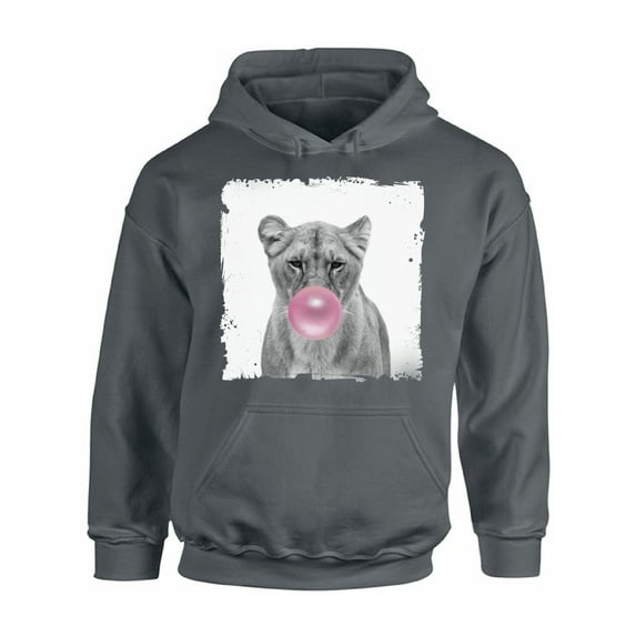 Awkward Styles Cute Animal Hoodie for Woman Funny Animal Gifts Lion Clothing Cute Animals Best Unisex Gifts Cute Hoodie Crewneck Lion Blowing Pink Gum Animal Themed Clothes Lion with Gum Hoodie
