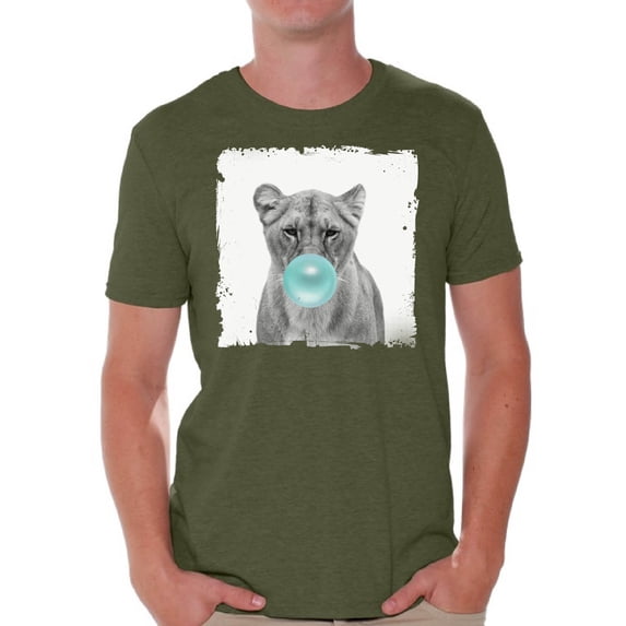 Awkward Styles Cute Lion Clothing Animal T-Shirt for Men Funny Animal Gifts Lion T Shirt Cute Animal T Shirt Funny Lion Shirt Gifts for Him Funny Men T Shirt Lion Tshirt Lion with Blue Gum T Shirt
