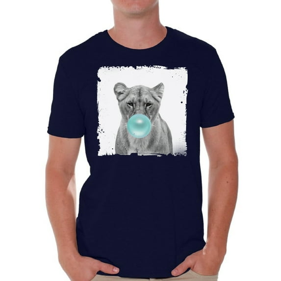 Awkward Styles Cute Lion Clothing Animal T-Shirt for Men Funny Animal Gifts Lion T Shirt Cute Animal T Shirt Funny Lion Shirt Gifts for Him Funny Men T Shirt Lion Tshirt Lion with Blue Gum T Shirt
