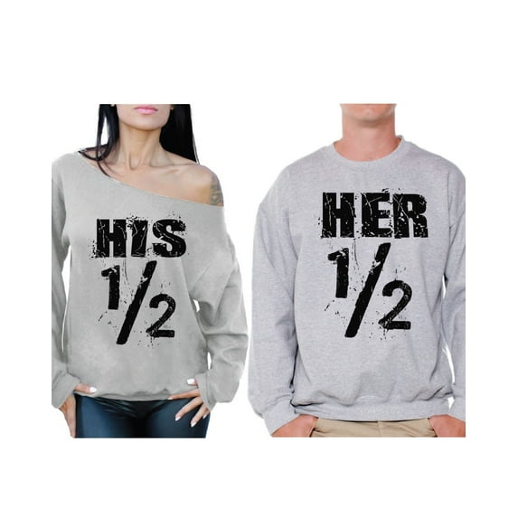 Awkward Styles Cute Valentines Sweatshirts for Couple Matching Boyfriend Girlfriend Couple Sweaters His Half Off Shoulder Sweatshirt Her Half Sweater for Couple Funny Husband Wife Matching Sweatshirts